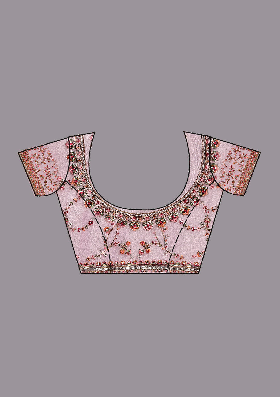 Onion Pink Threadwork Tissue Saree