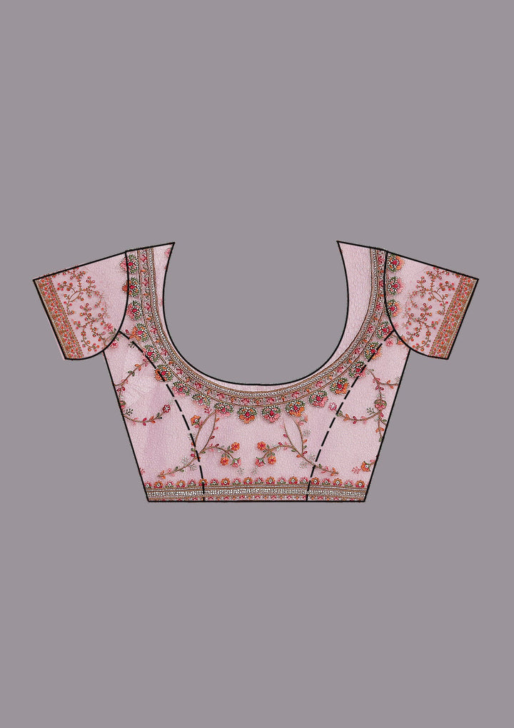 Onion Pink Threadwork Tissue Saree