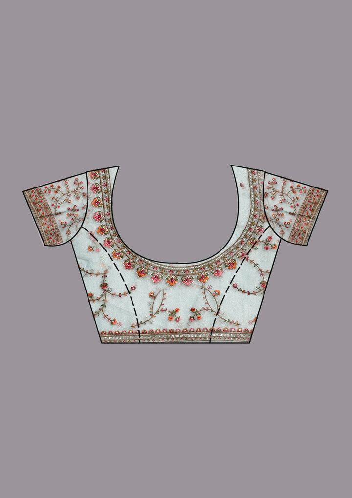 Sea Green Threadwork Tissue Saree