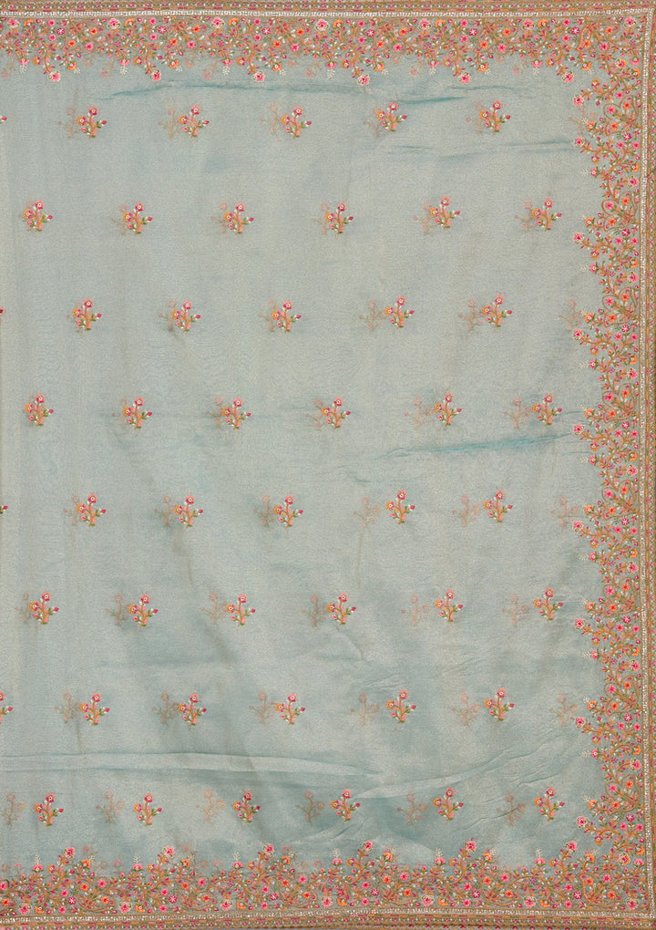 Sea Green Threadwork Tissue Saree