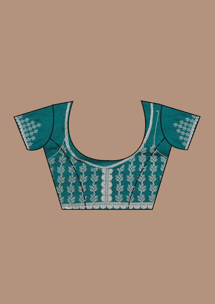 Rama Green Zariwork (Silver) Soft Raw Silk Saree_koskii