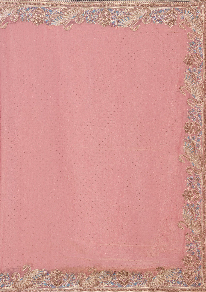 Onion Pink Stonework (Gold) Tissue Saree