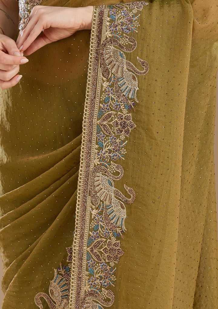 Sea Green Stonework (Gold) Tissue Saree