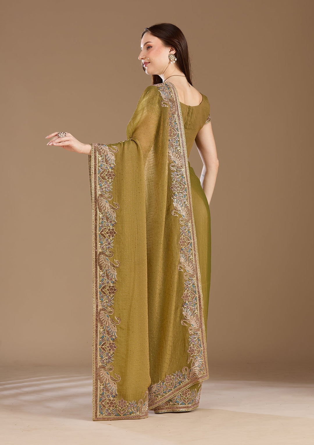 Sea Green Stonework (Gold) Tissue Saree