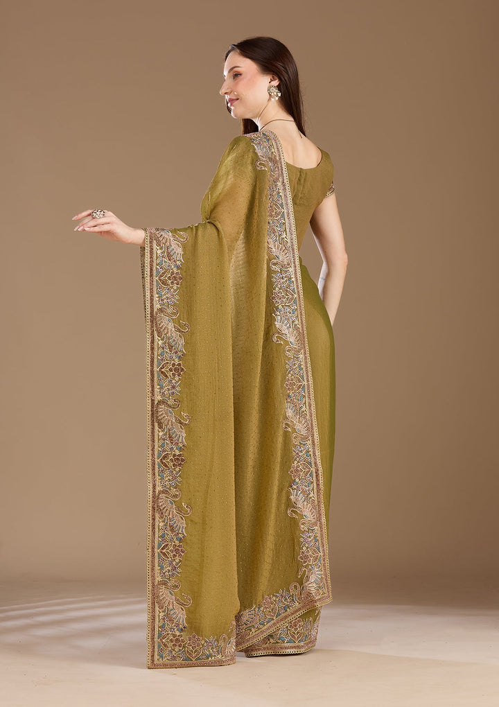 Sea Green Stonework (Gold) Tissue Saree