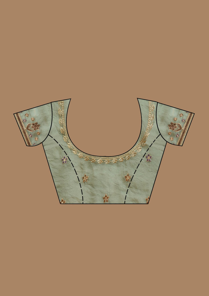 Sea Green Stonework (Gold) Tissue Saree