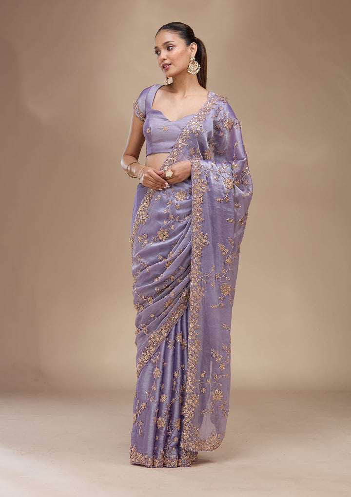 Lavender Cutdana Tissue Saree