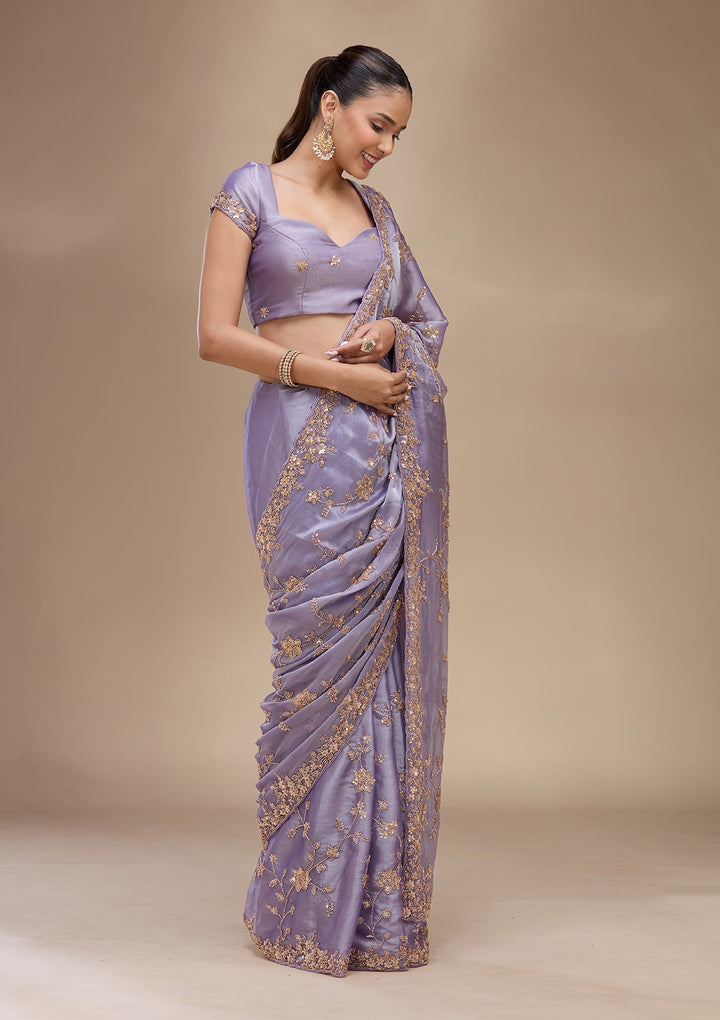 Lavender Cutdana Tissue Saree
