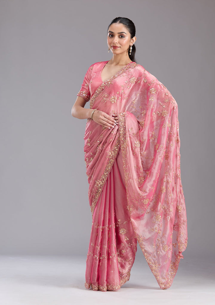 Pink Cutdana Tissue Saree-koskii