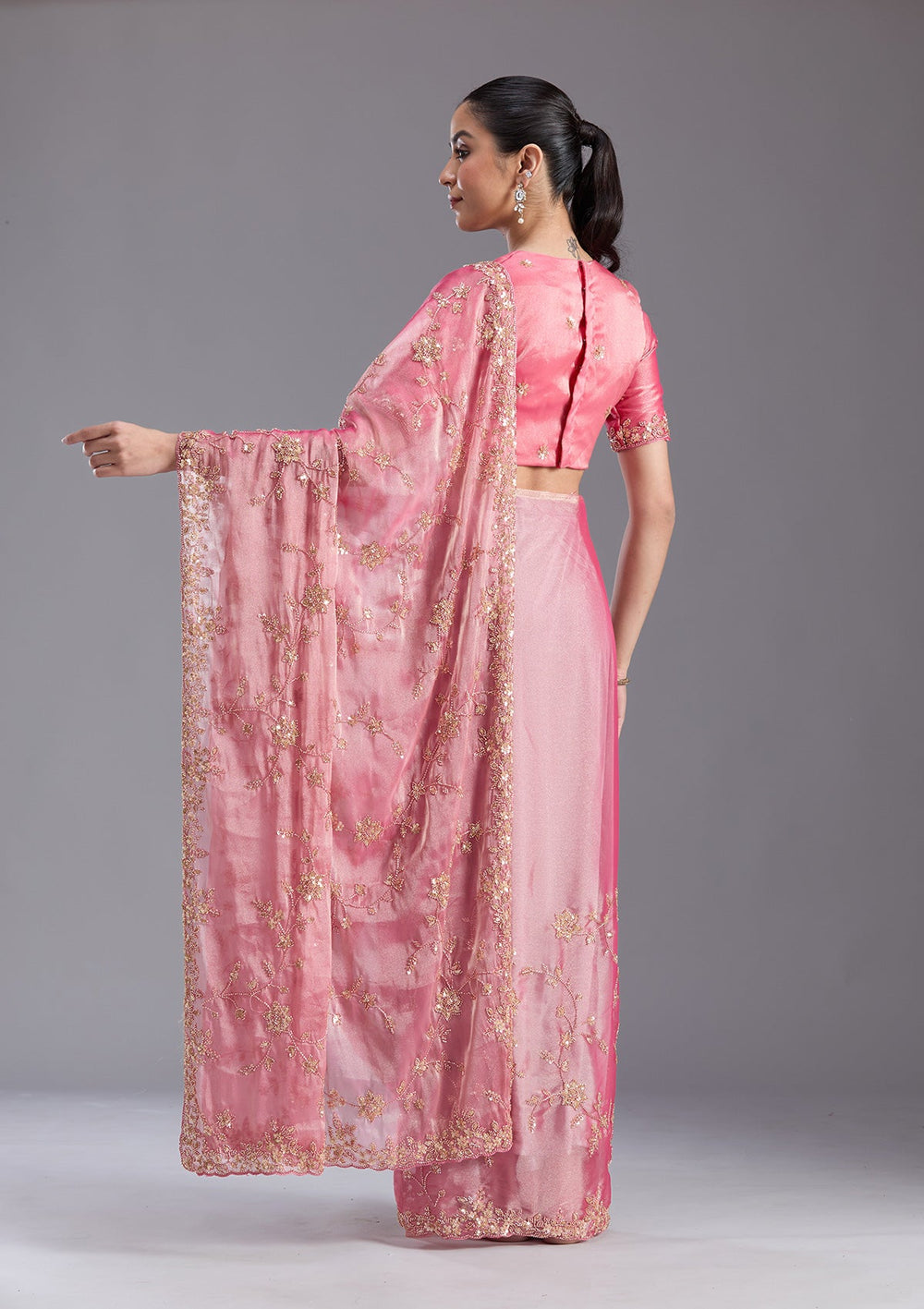 Pink Cutdana Tissue Saree-koskii