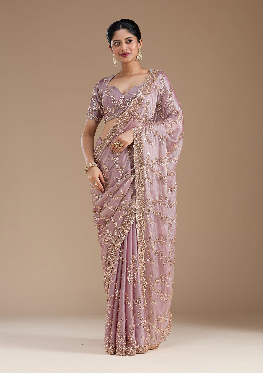 Light Lavender Cutdana Tissue Saree_koskii