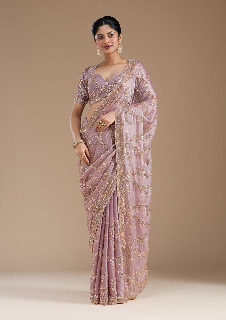 Light Lavender Cutdana Tissue Saree_koskii