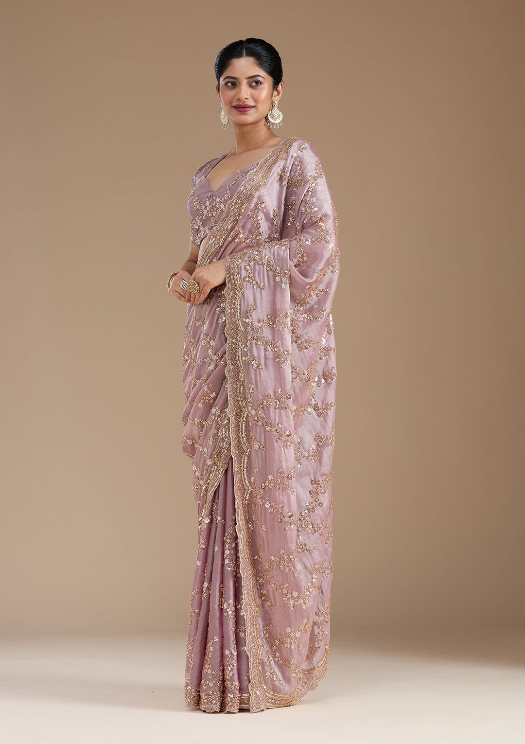 Light Lavender Cutdana Tissue Saree_koskii