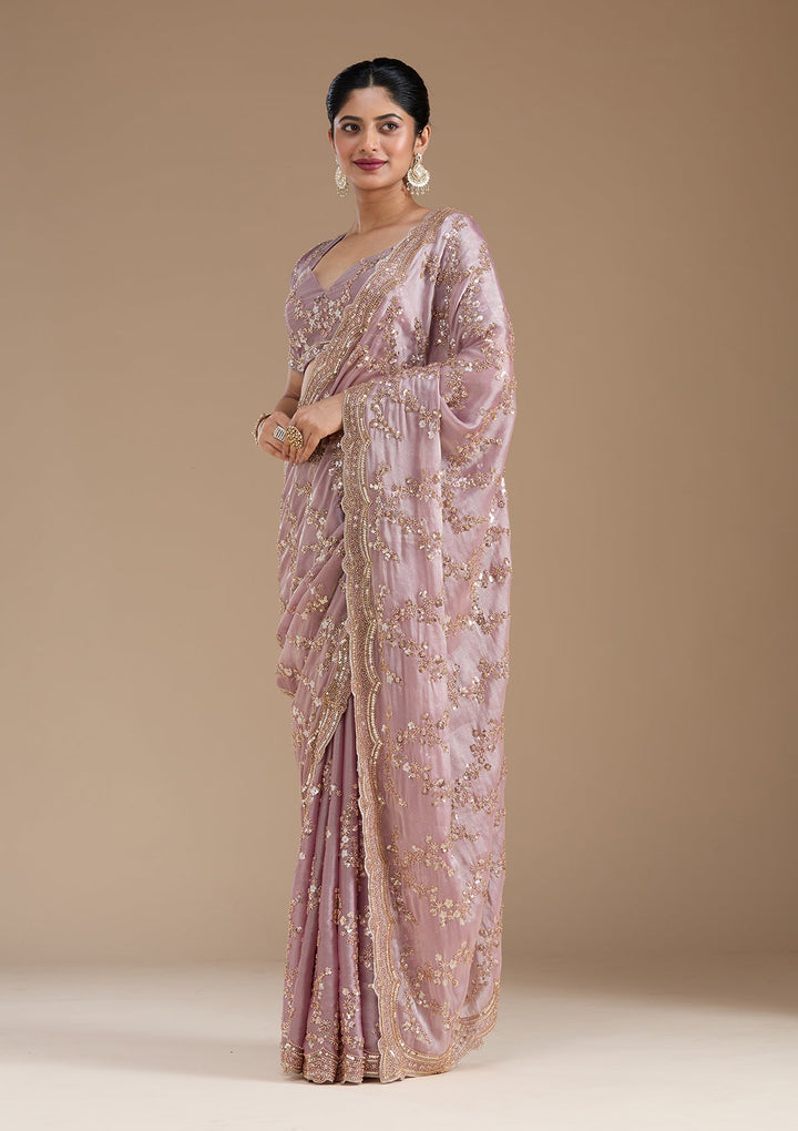 Light Lavender Cutdana Tissue Saree_koskii