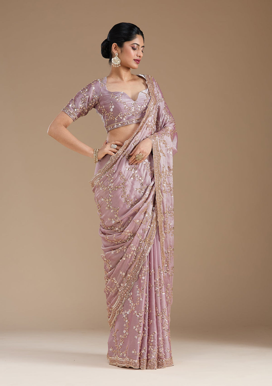Light Lavender Cutdana Tissue Saree_koskii