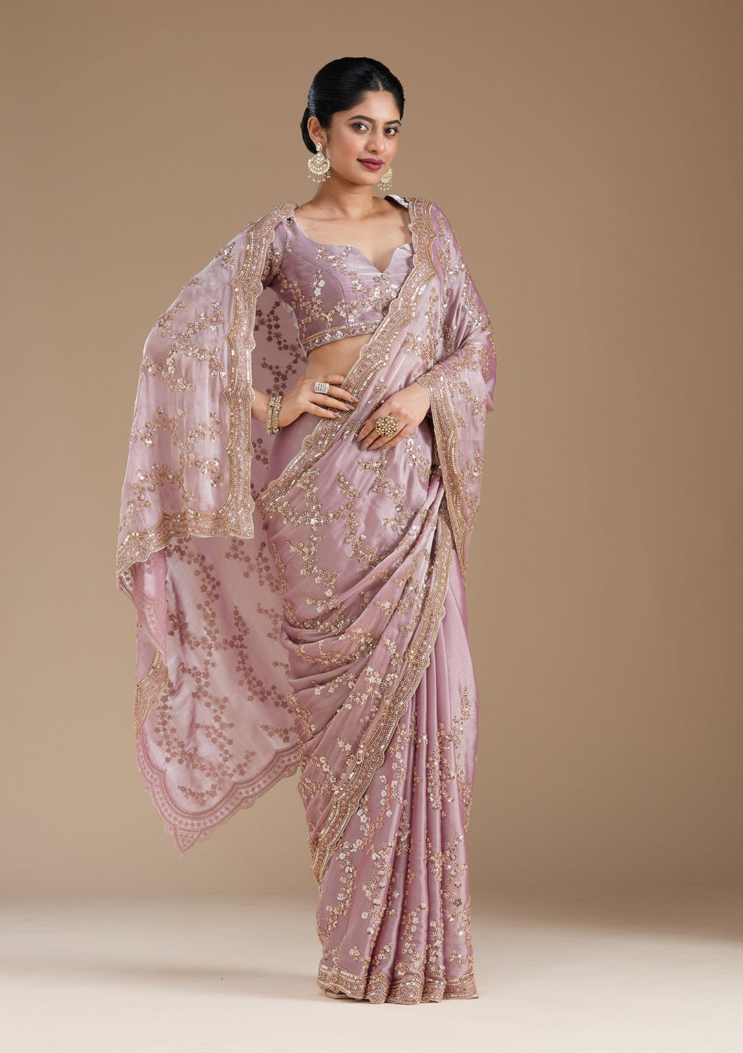 Light Lavender Cutdana Tissue Saree_koskii