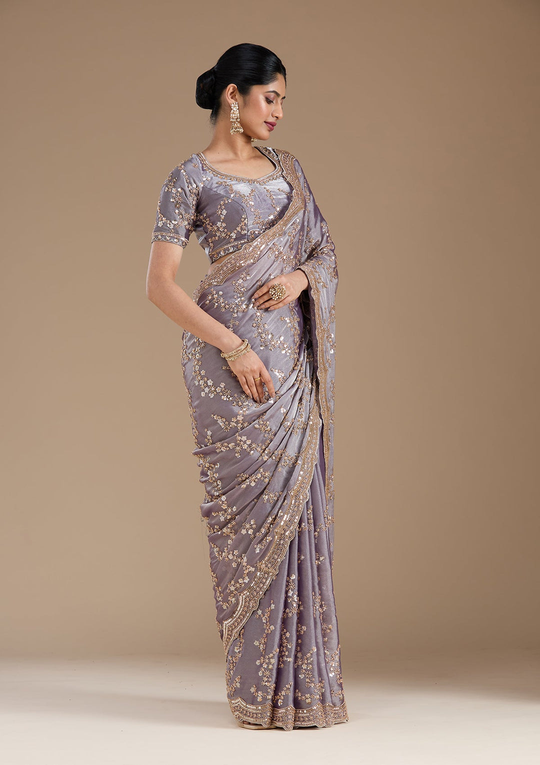 Violet Cutdana Tissue Saree_koskii