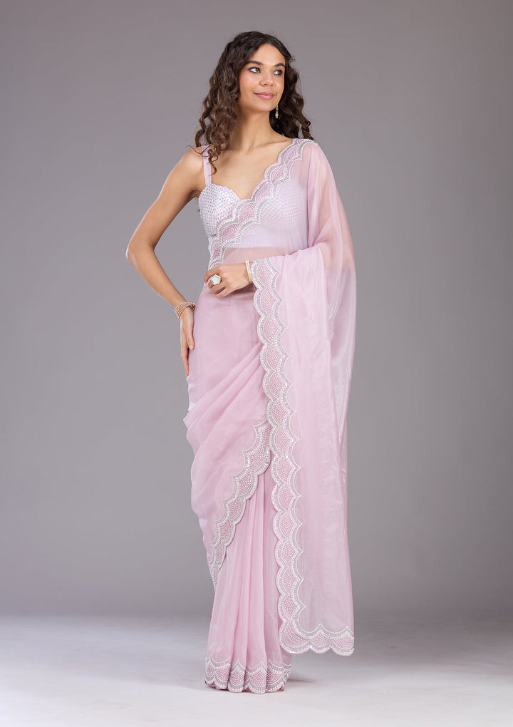 Lavender Sequins Organza Saree