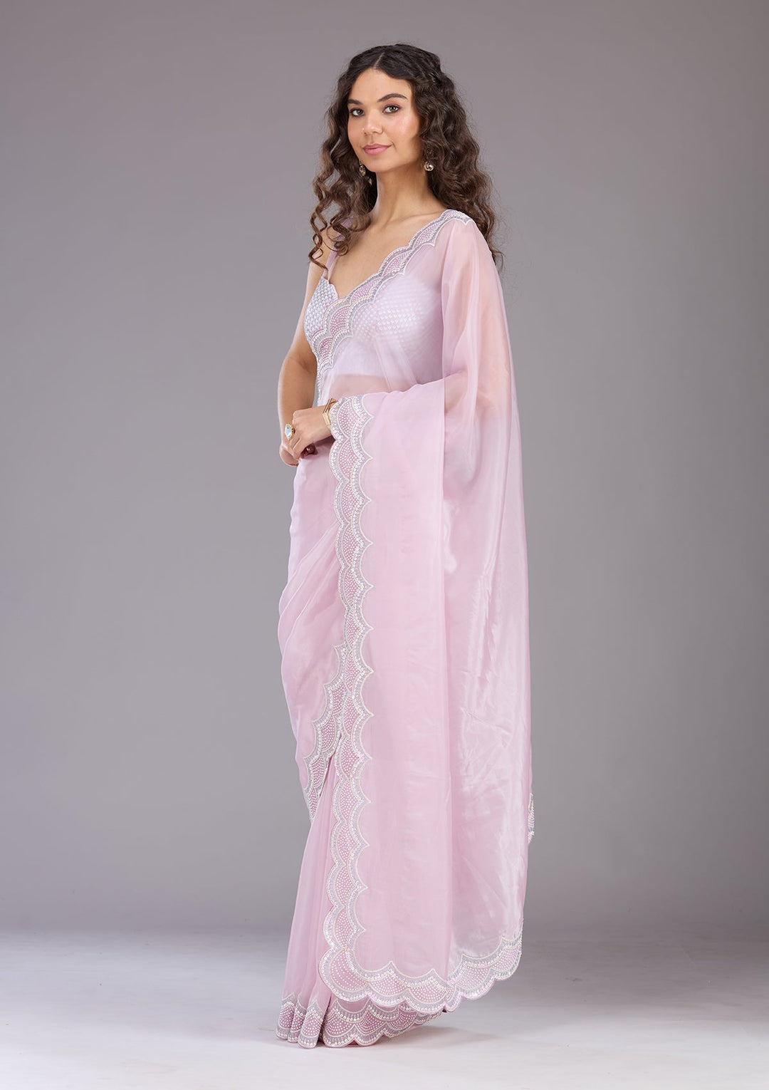 Lavender Sequins Organza Saree