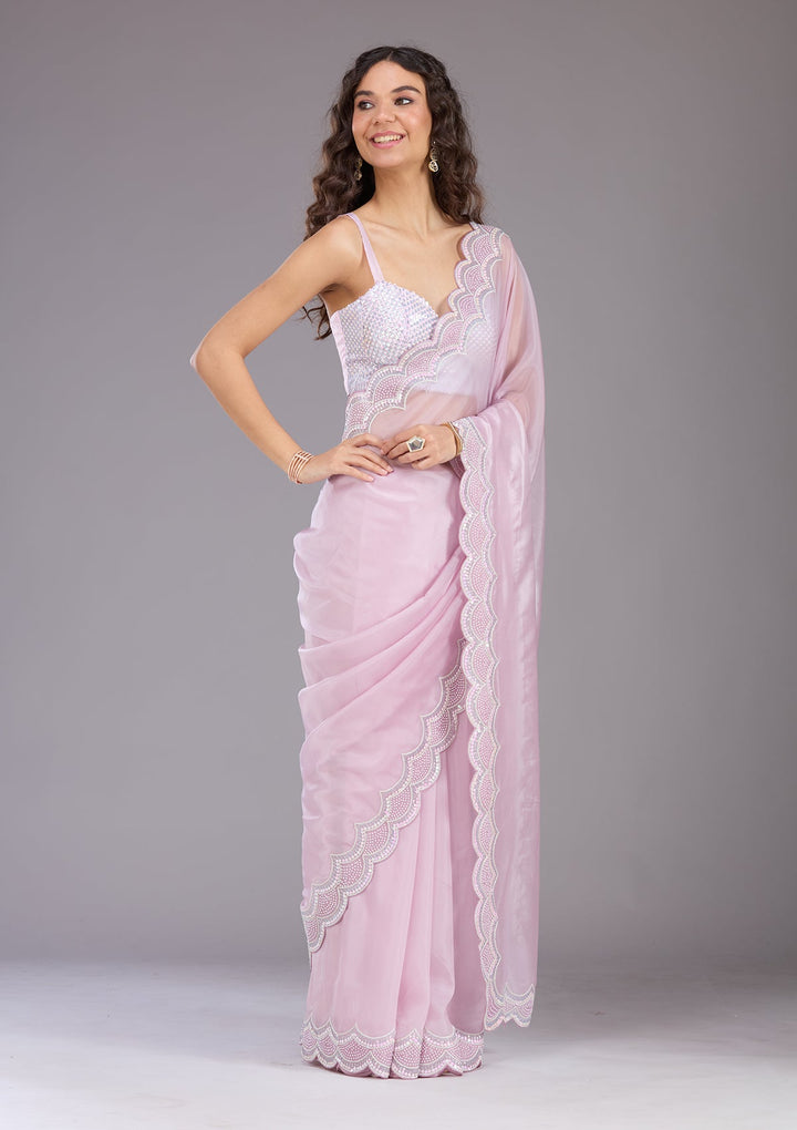 Lavender Sequins Organza Saree
