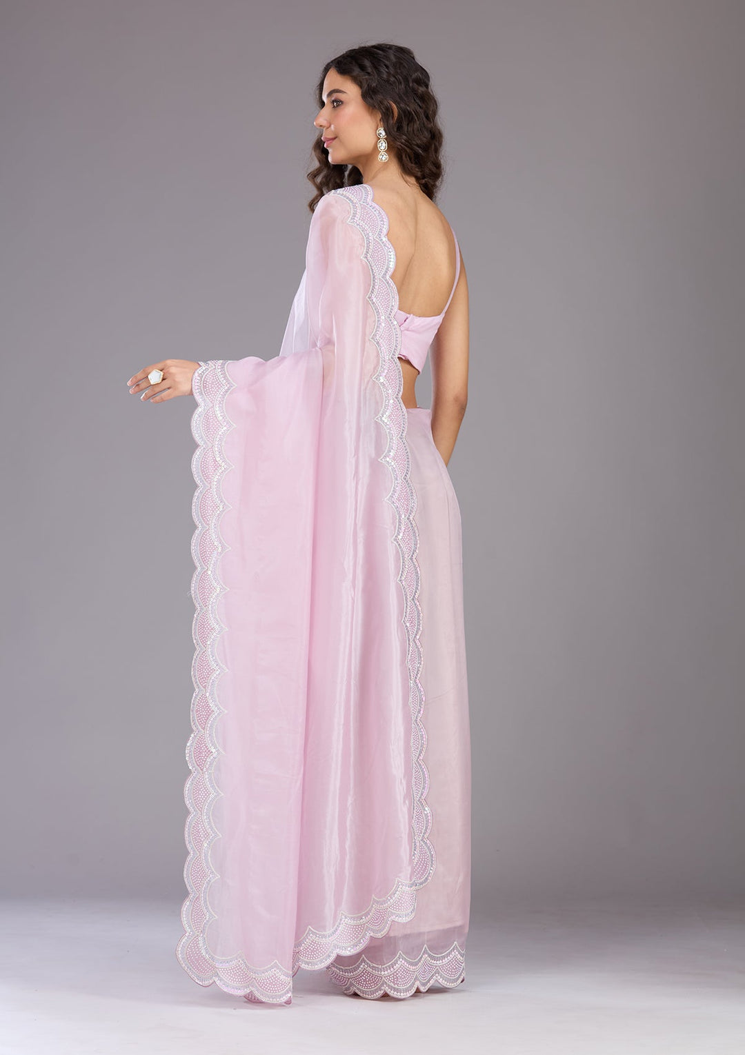 Lavender Sequins Organza Saree