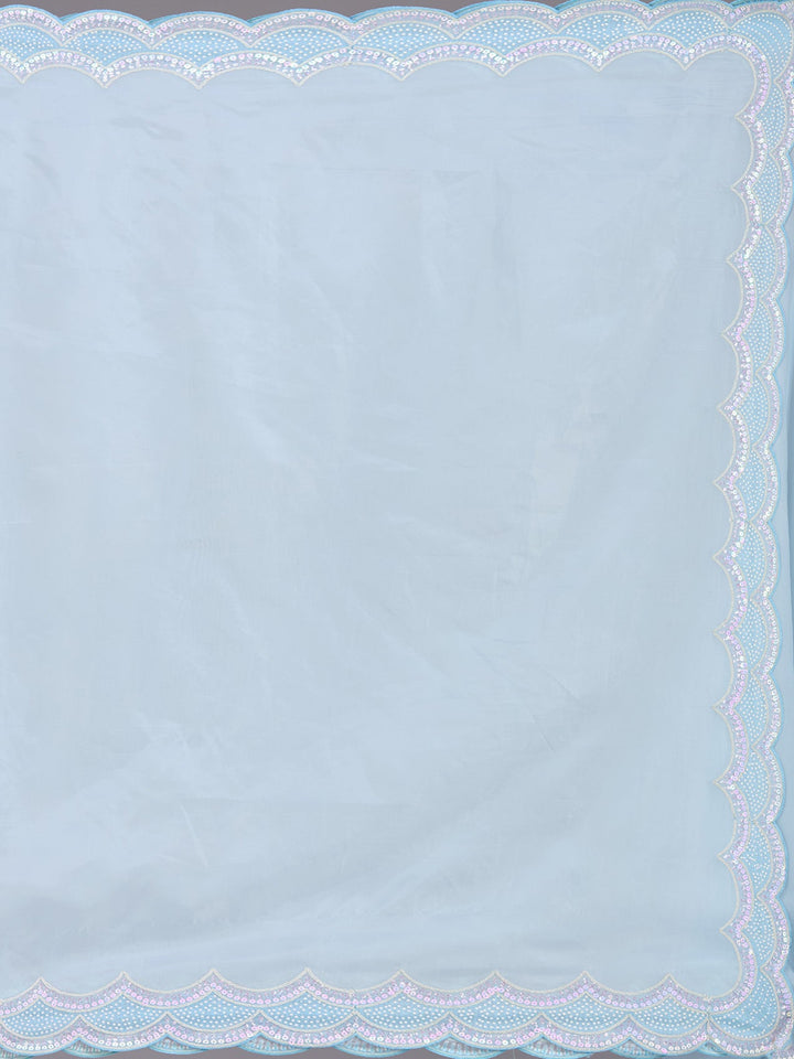 Sky Blue Sequins Organza Saree