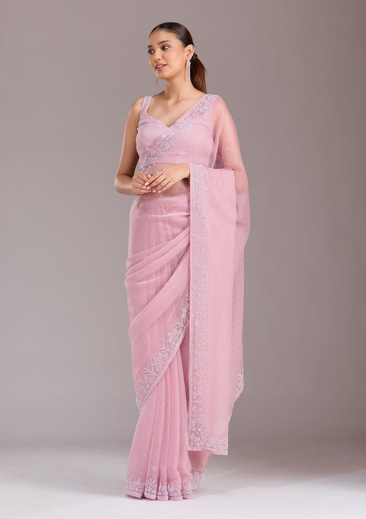 Mauve Stonework (Silver) Chiffon Saree-koskii