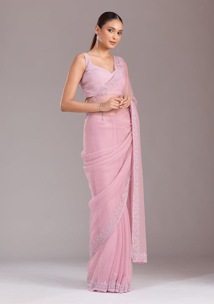 Mauve Stonework (Silver) Chiffon Saree-koskii