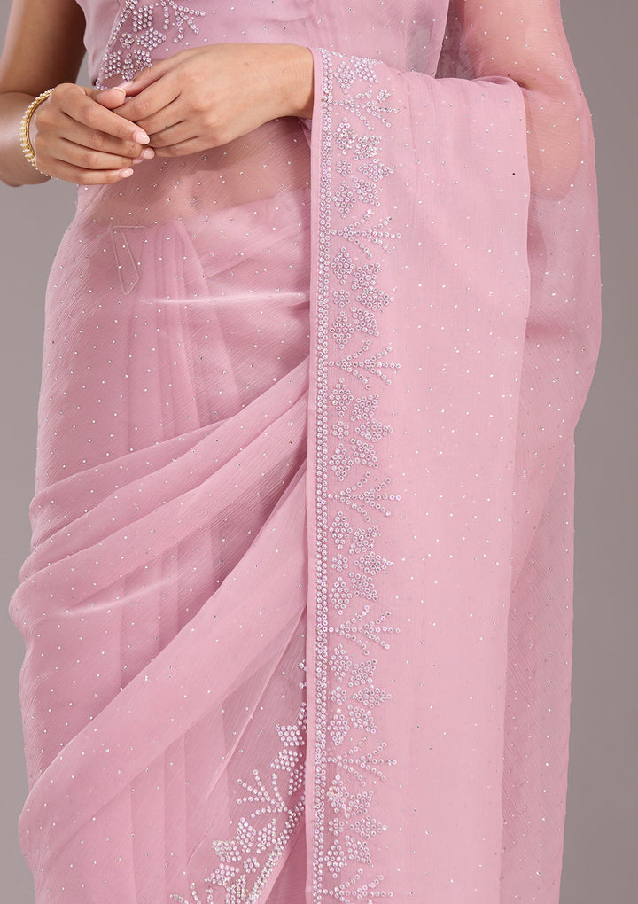 Mauve Stonework (Silver) Chiffon Saree-koskii