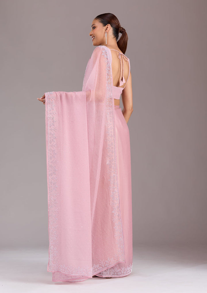 Mauve Stonework (Silver) Chiffon Saree-koskii