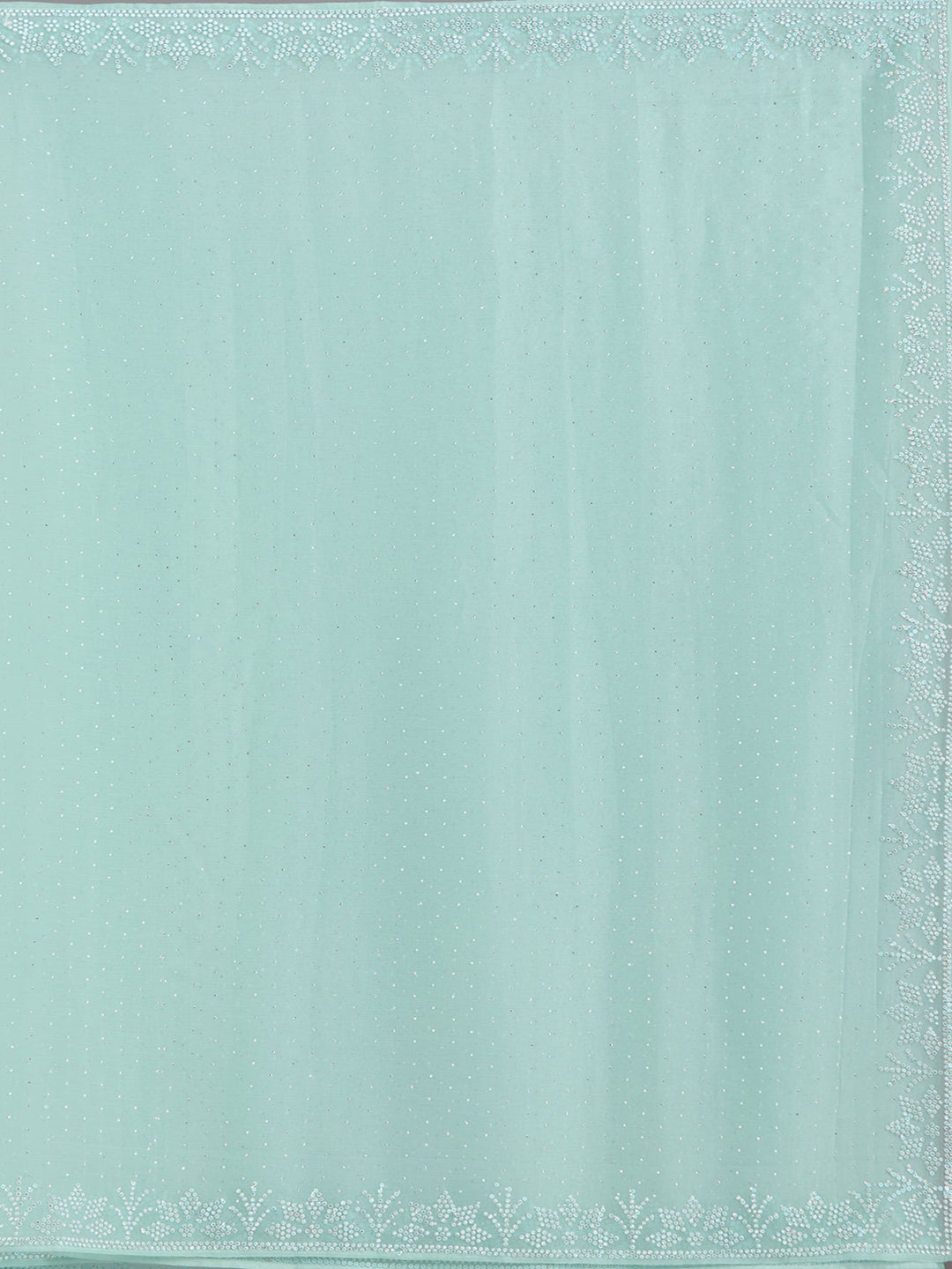Sea Green Stonework (Silver) Chiffon Saree-Koskii
