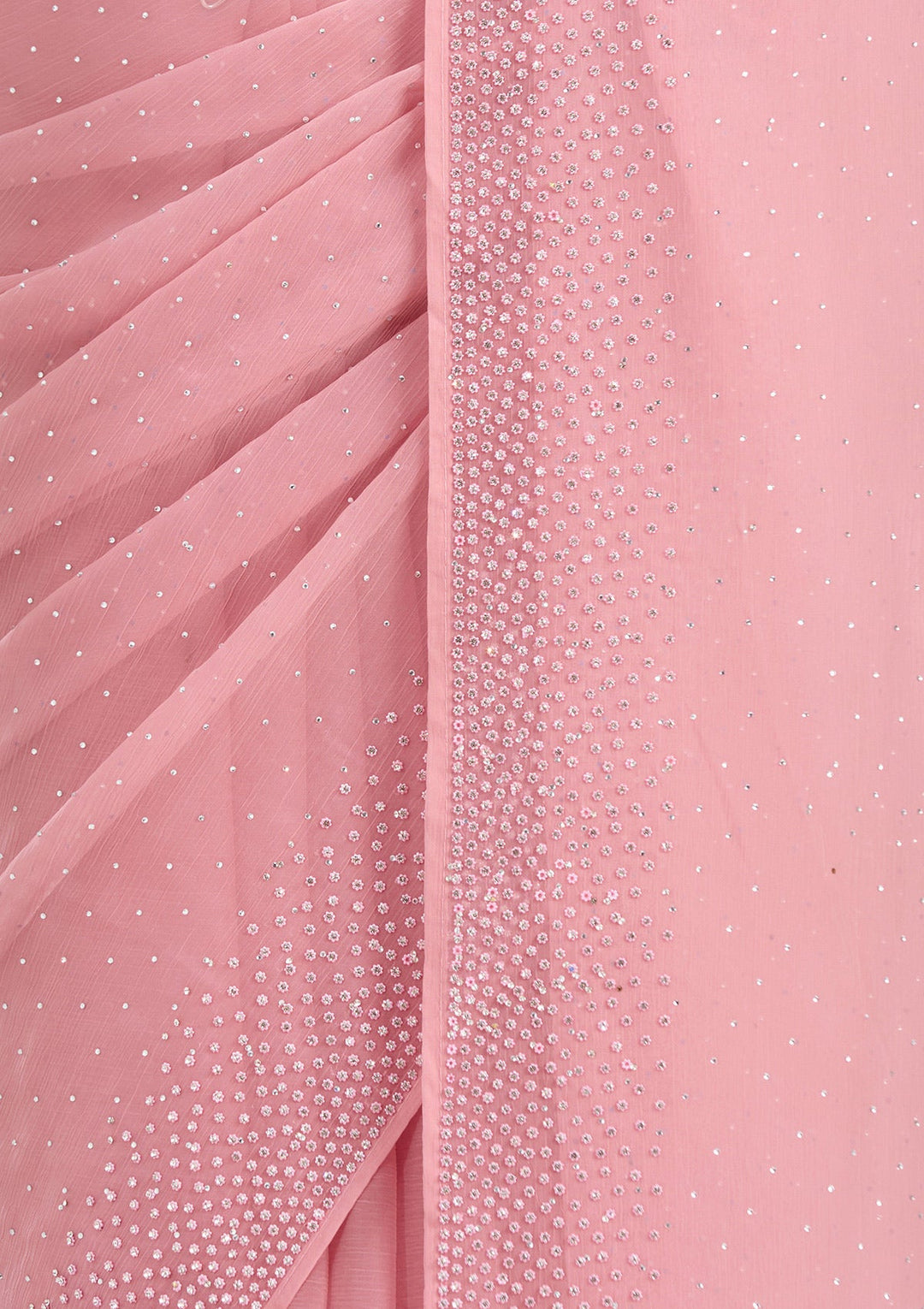 Gajari Pink Stonework (Silver) Chiffon Saree-koskii