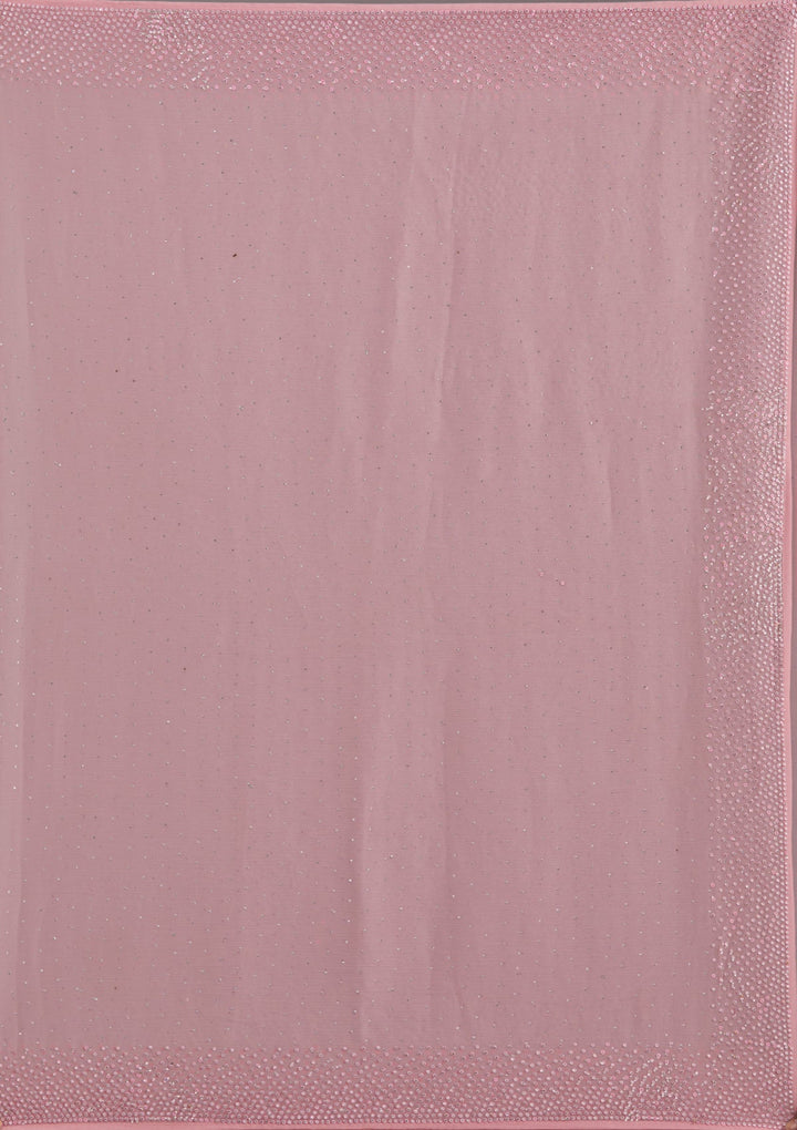 Gajari Pink Stonework (Silver) Chiffon Saree-koskii