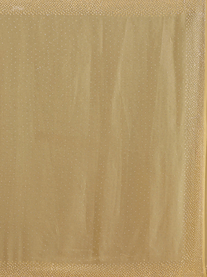 Yellow Stonework (Silver) Chiffon Saree-Koskii