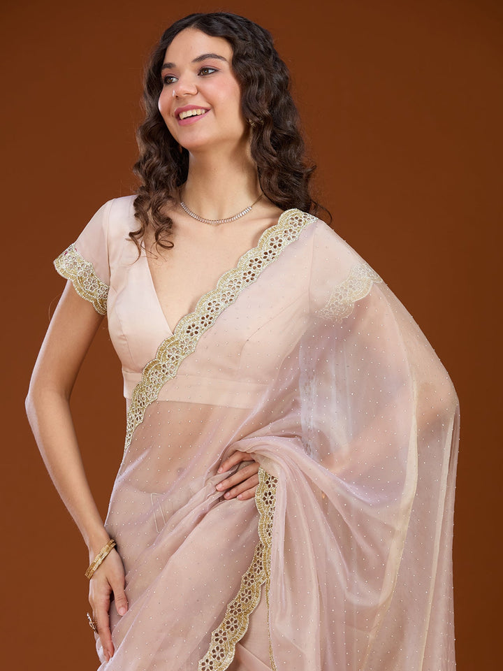 Beige Cutdana Tissue Saree