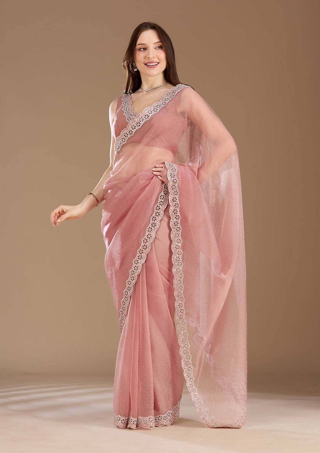 Lavender Sequins Net Saree