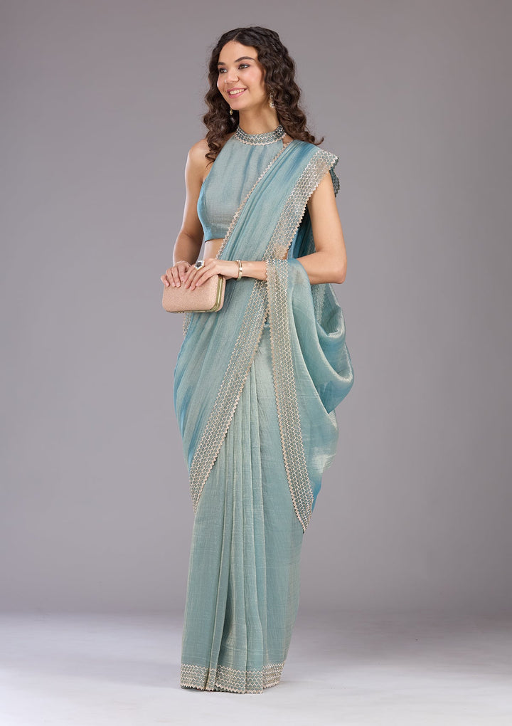 Mustard Stonework (Gold) Organza Saree