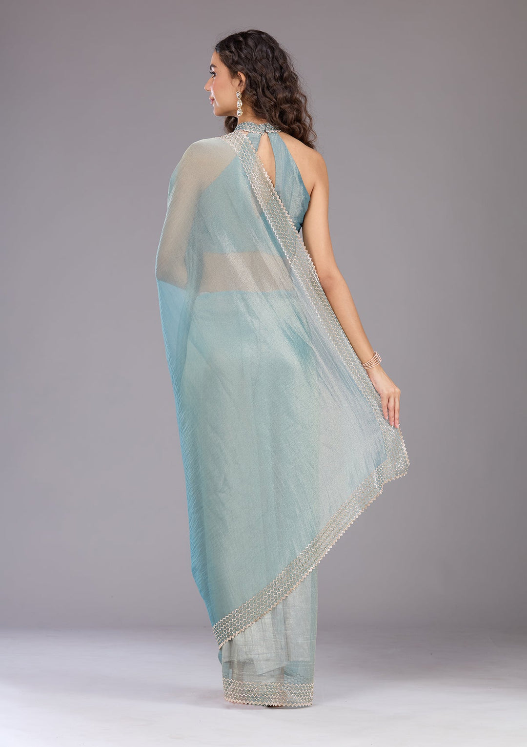 Mustard Stonework (Gold) Organza Saree