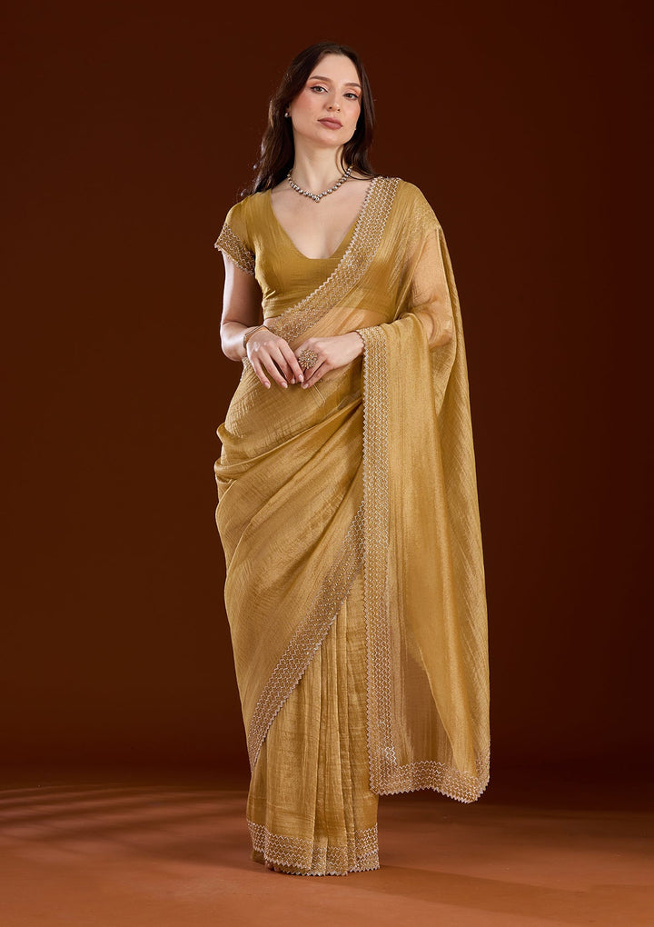 Blue Stonework (Gold) Organza Saree