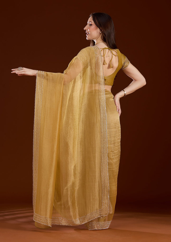 Blue Stonework (Gold) Organza Saree