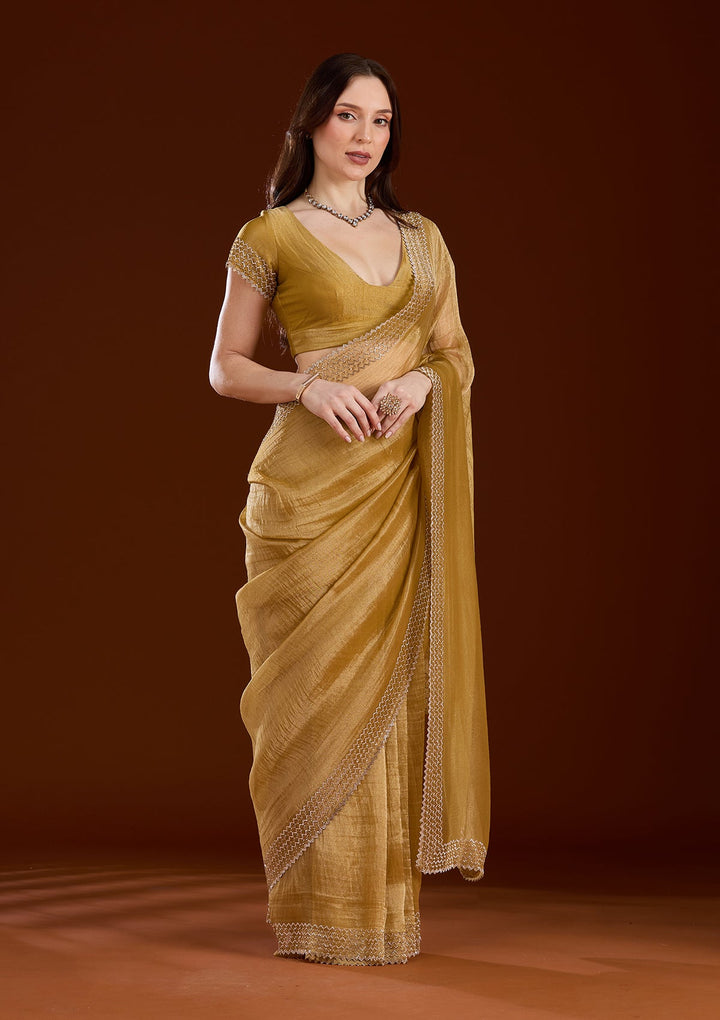 Blue Stonework (Gold) Organza Saree