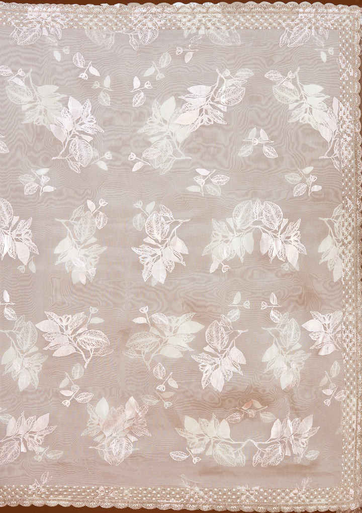 Beige Stonework (Gold) Organza Saree