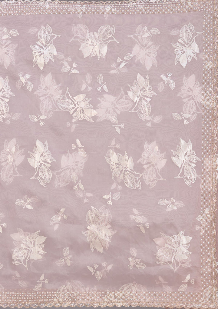 Onion Pink Stonework (Gold) Organza Saree