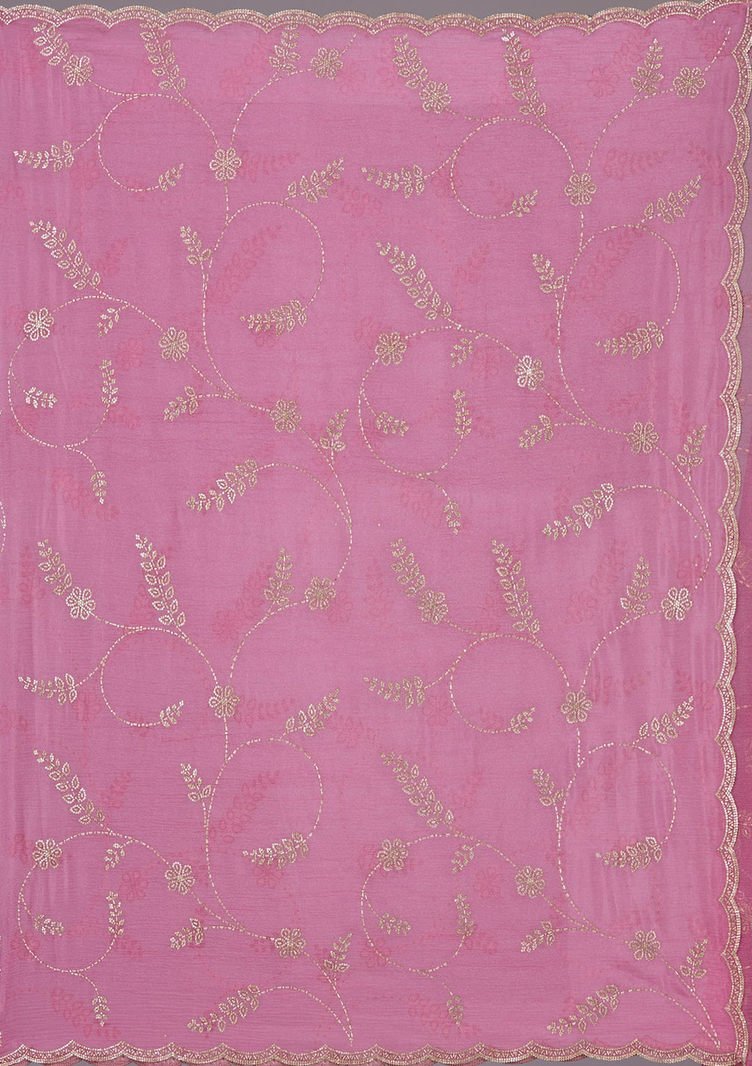 Onion Pink Stonework (Gold) Chiffon Saree