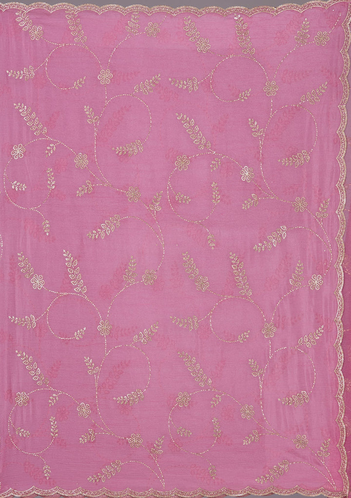 Onion Pink Stonework (Gold) Chiffon Saree