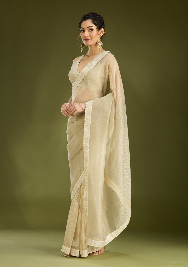 Beige Zariwork (Gold) Tissue Saree