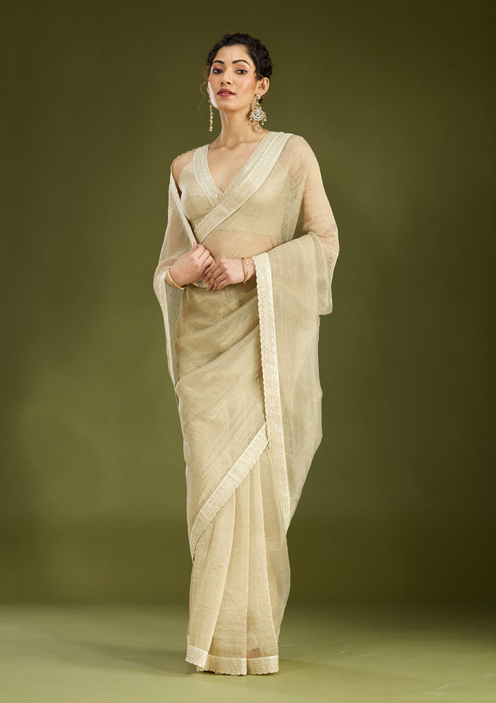 Beige Zariwork (Gold) Tissue Saree