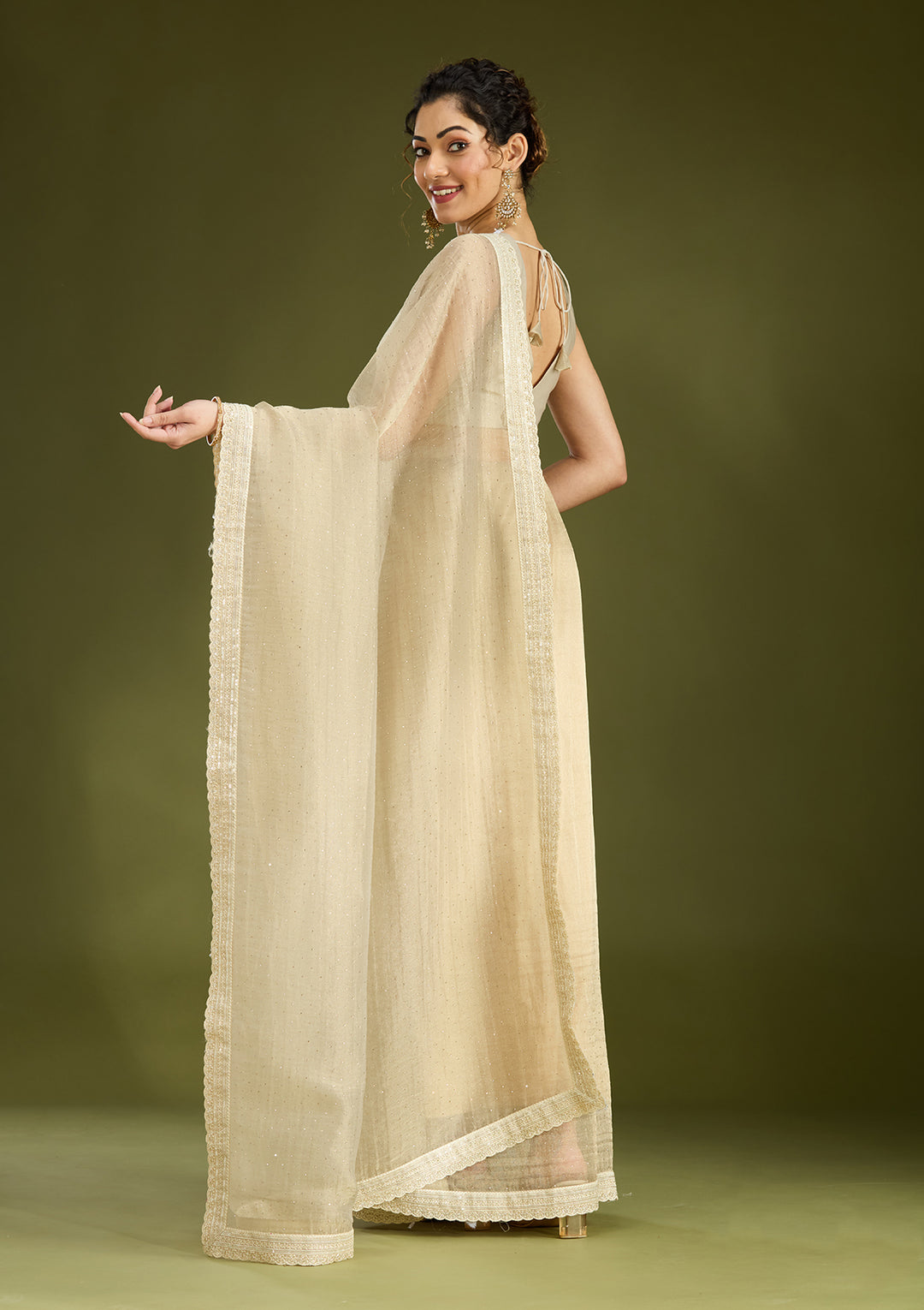 Beige Zariwork (Gold) Tissue Saree