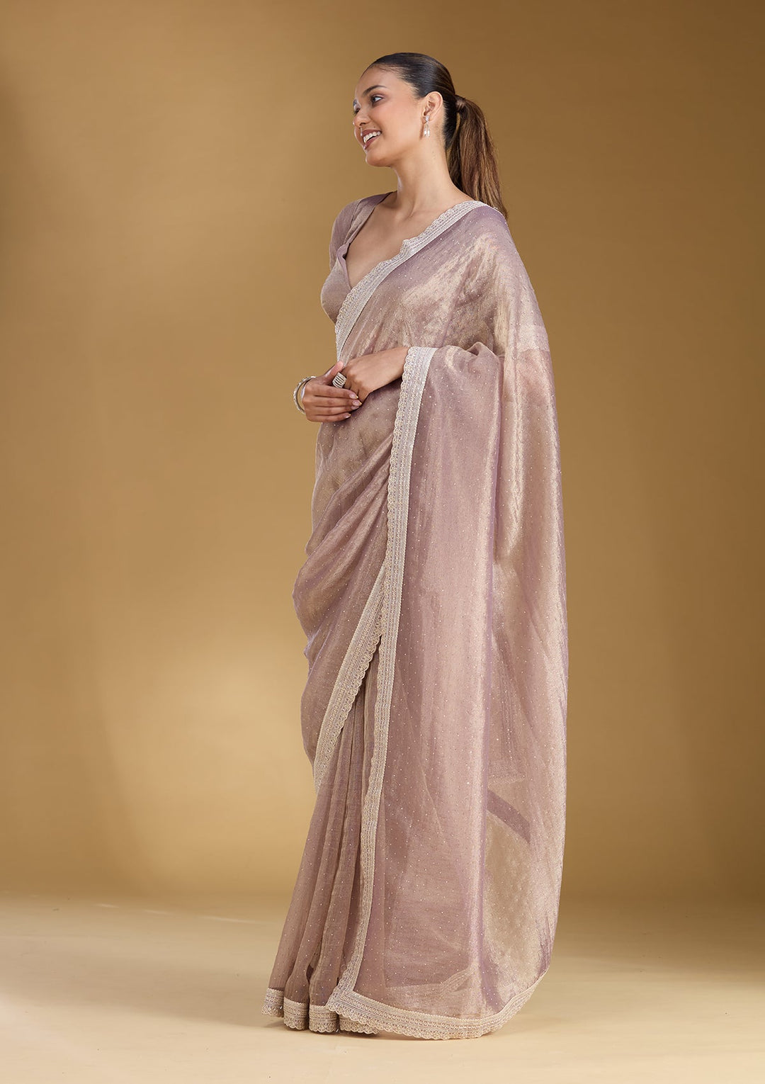 Lavender Zariwork (Gold) Tissue Saree