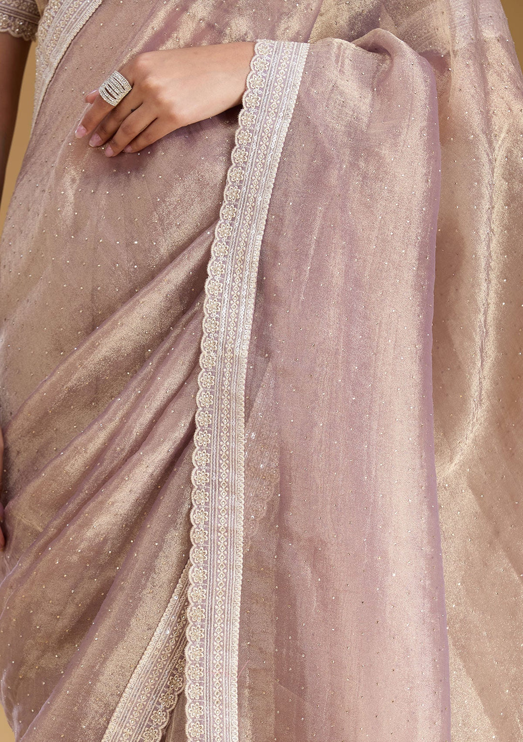 Lavender Zariwork (Gold) Tissue Saree
